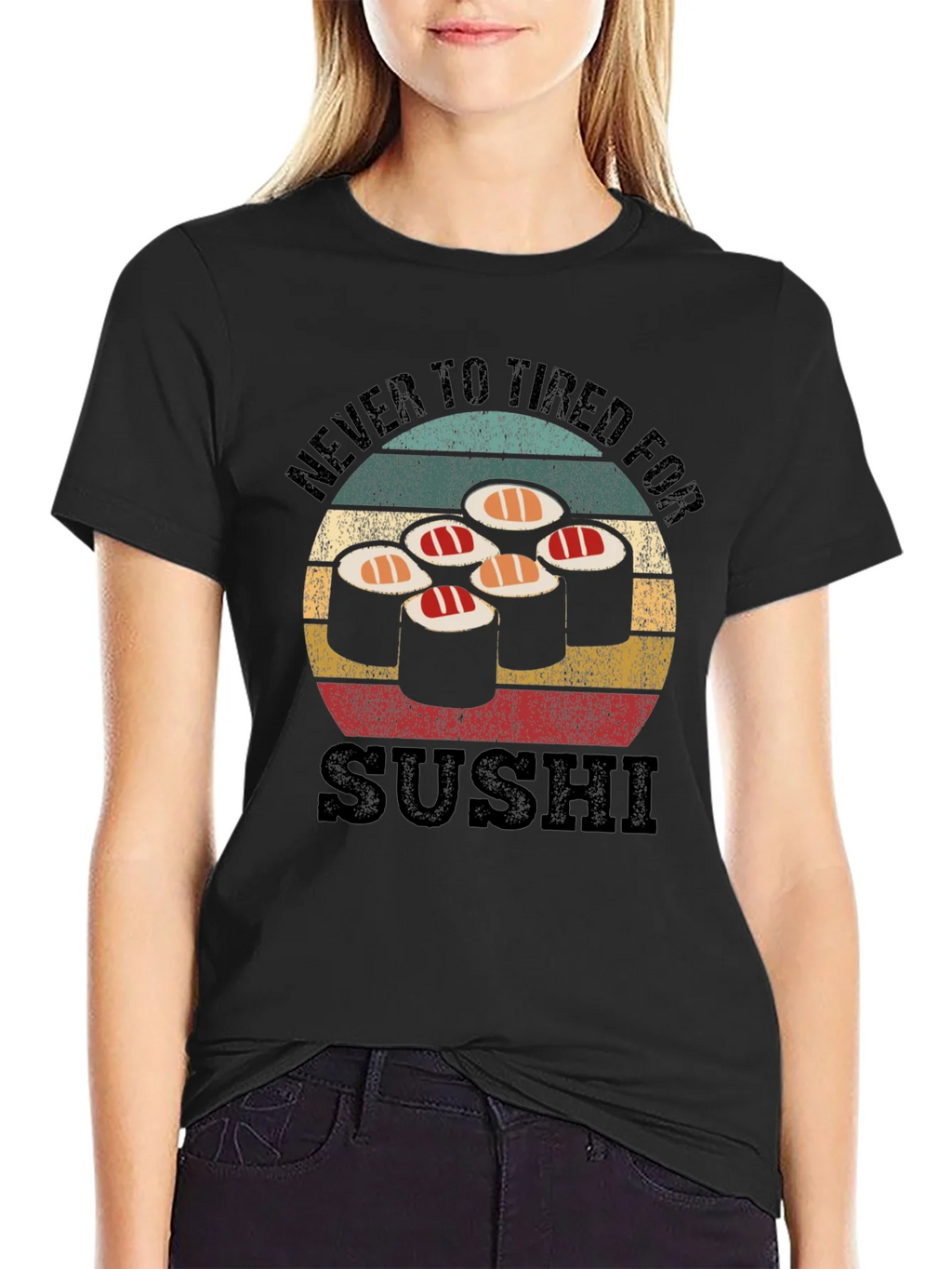 Never Too Tired For Sushi Black T-Shirt