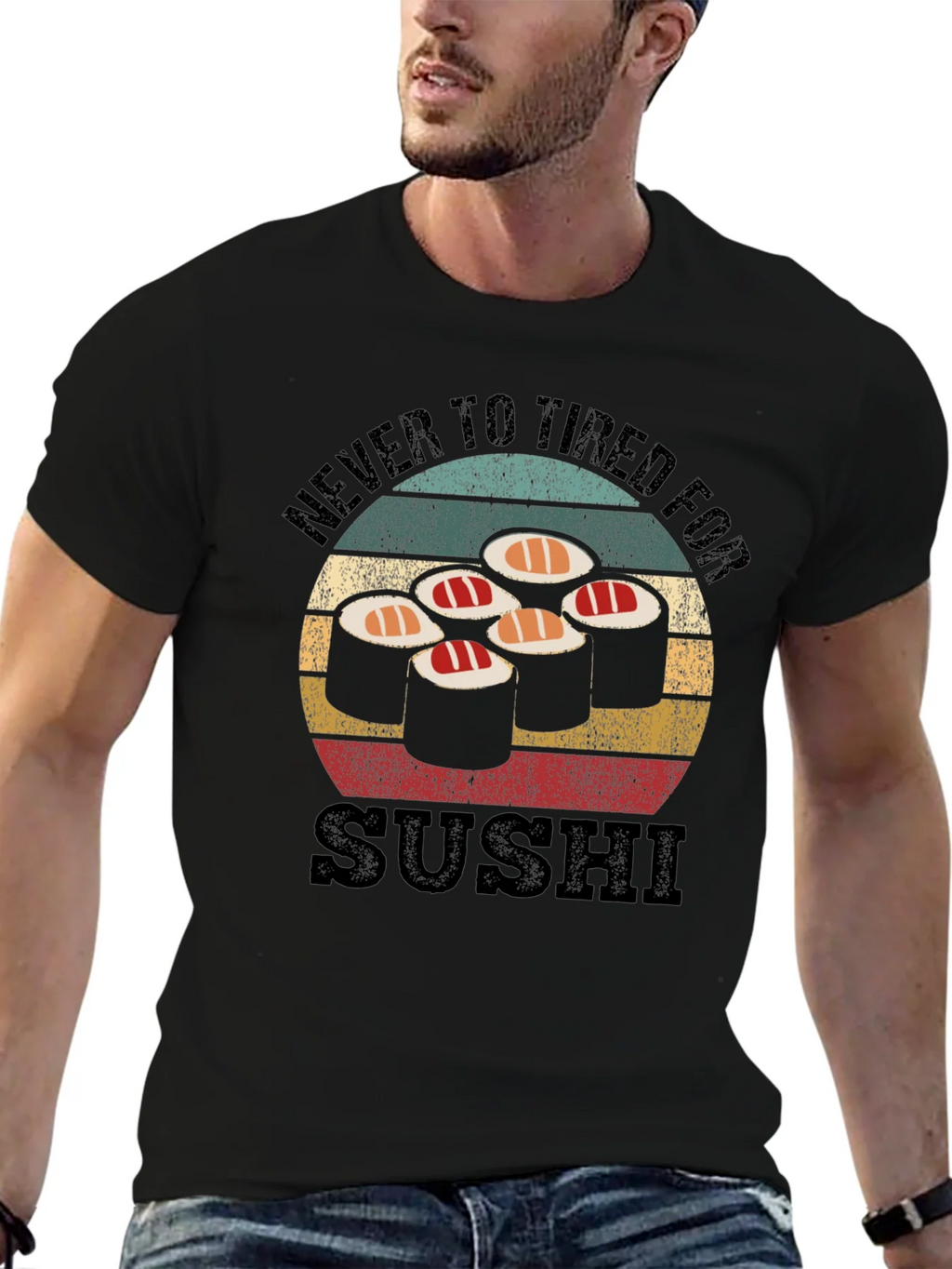 Never Too Tired For Sushi Black T-Shirt