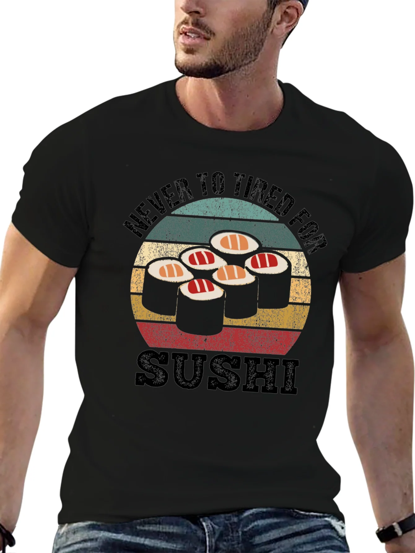 Never Too Tired For Sushi Black T-Shirt