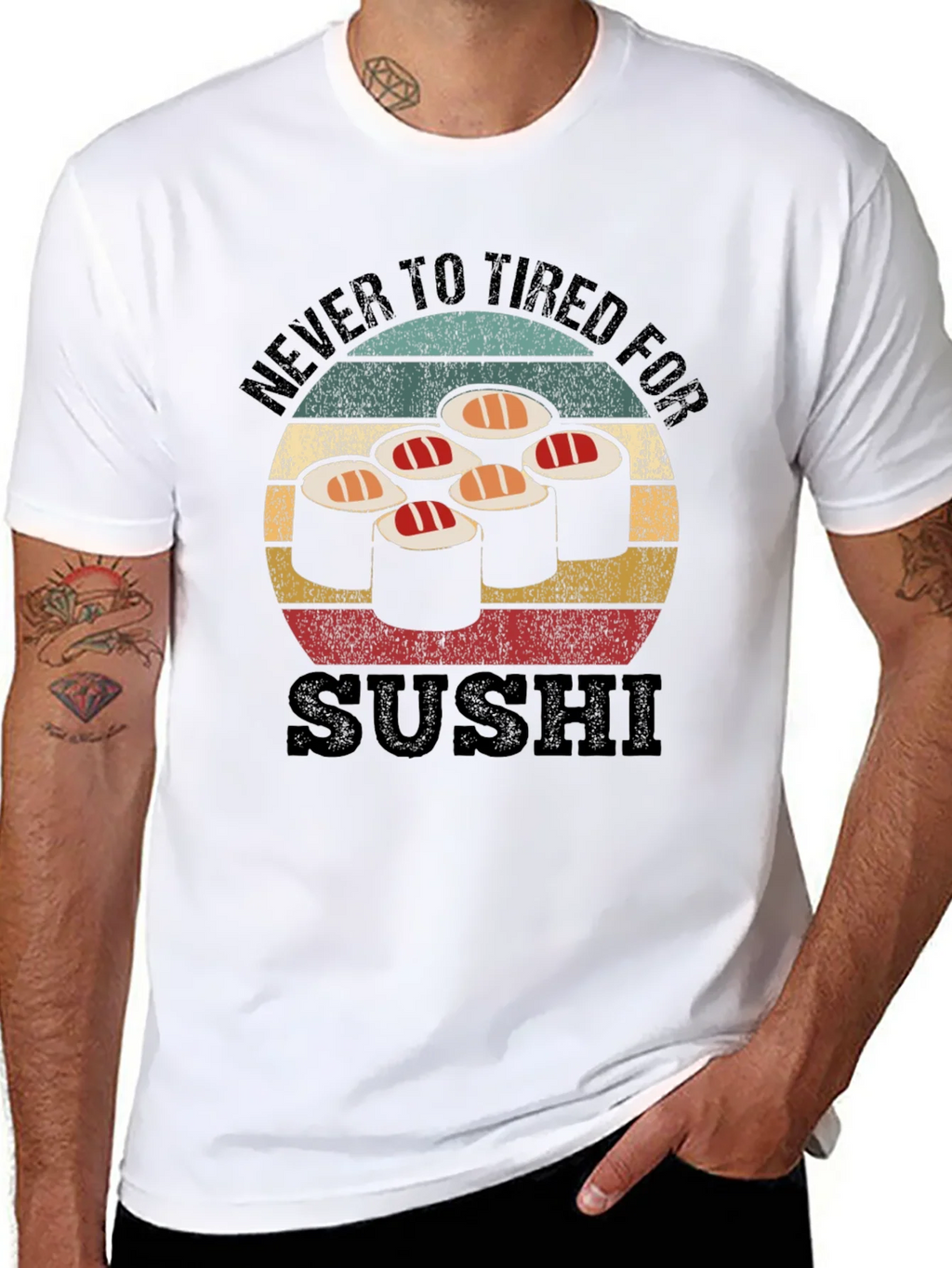 Never Too Tired For Sushi Black T-Shirt