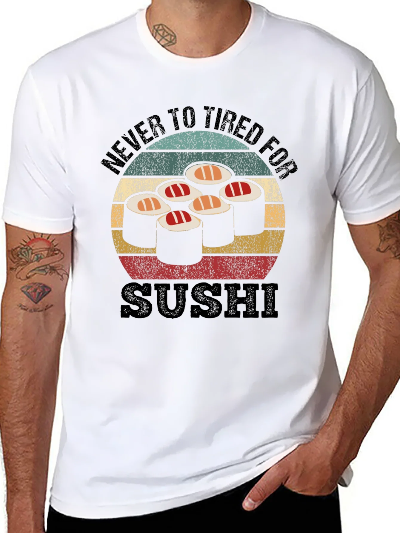 Never Too Tired For Sushi Black T-Shirt