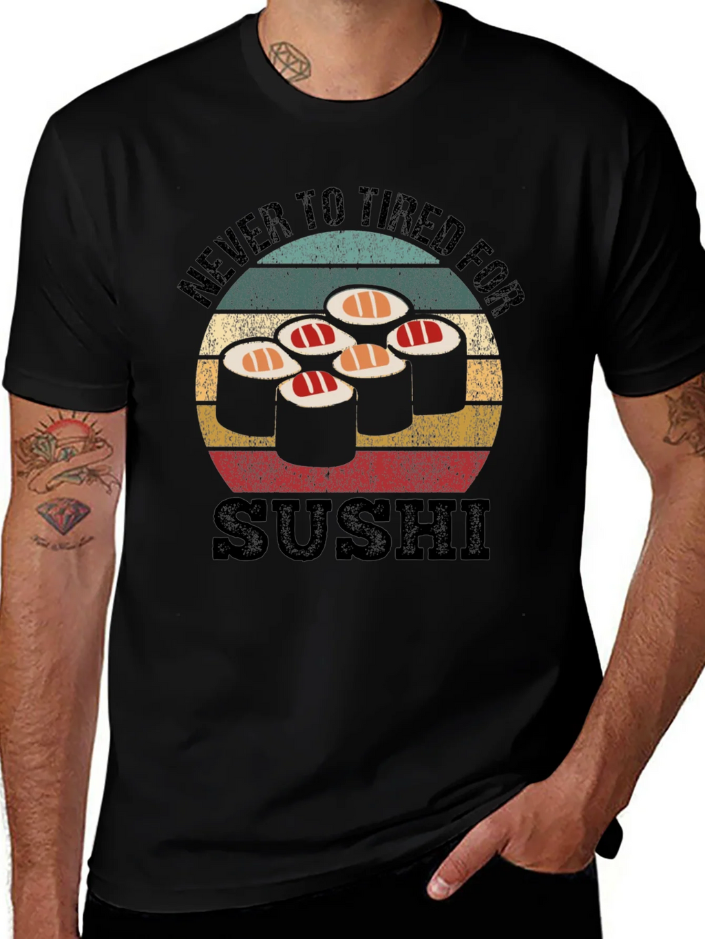 Never Too Tired For Sushi Black T-Shirt