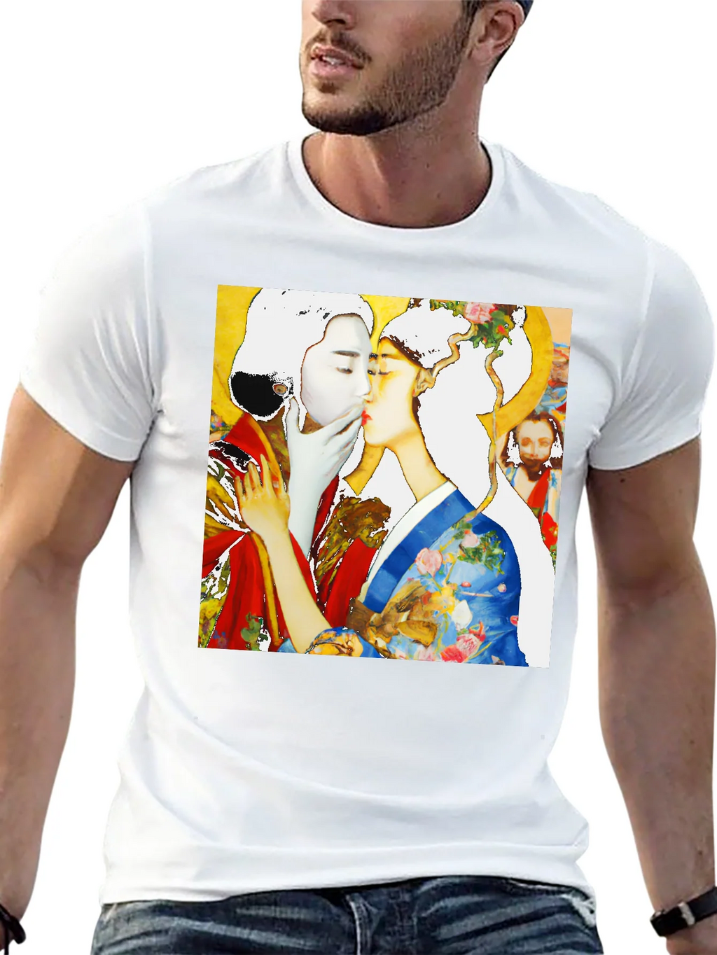Geisha Kiss Graphic Tee - Unique Art T-Shirt