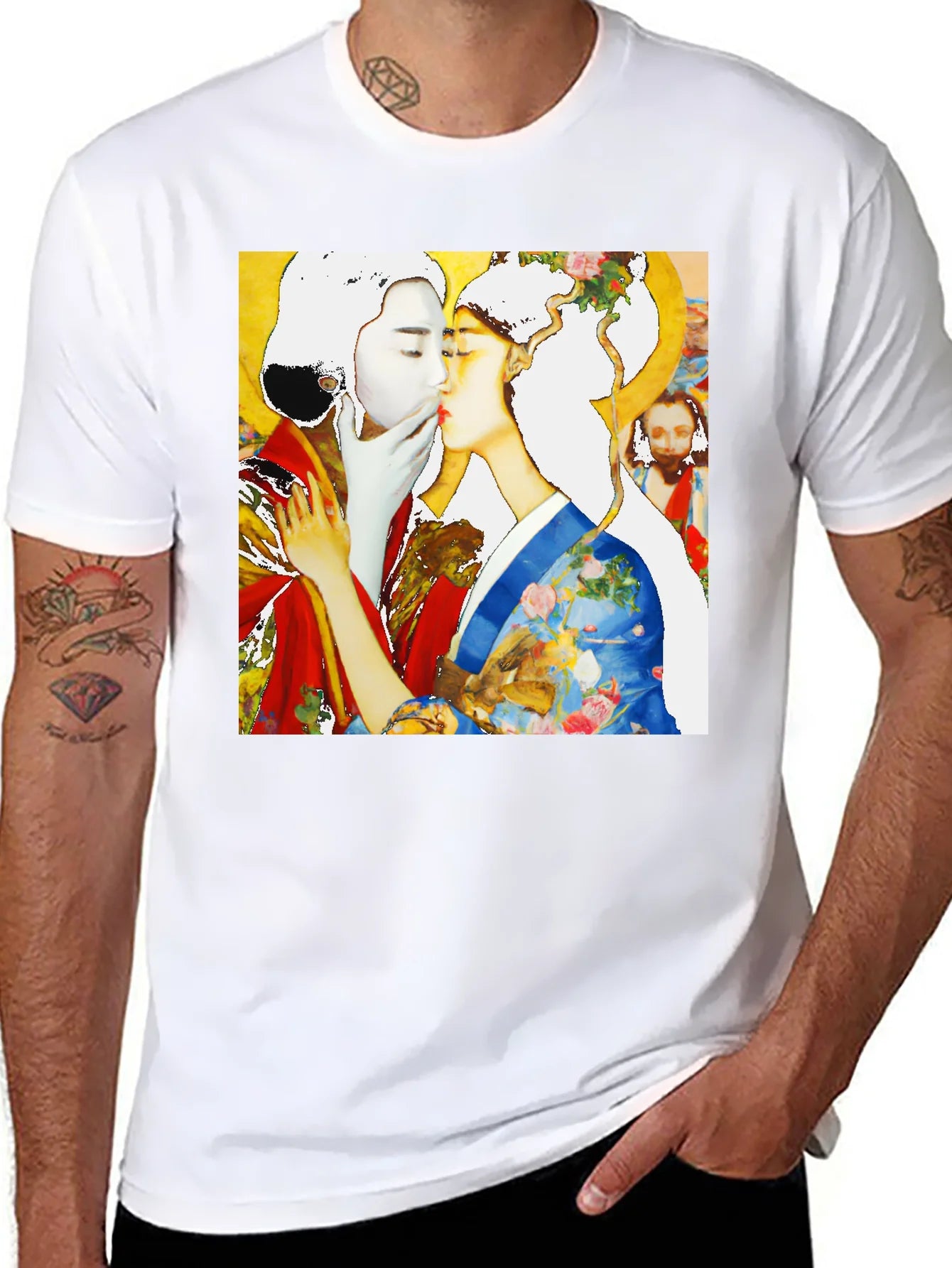 Geisha Kiss Graphic Tee - Unique Art T-Shirt