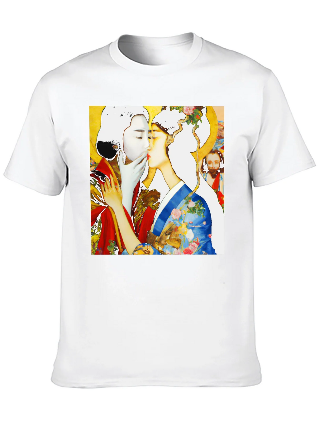 Geisha Kiss Graphic Tee - Unique Art T-Shirt