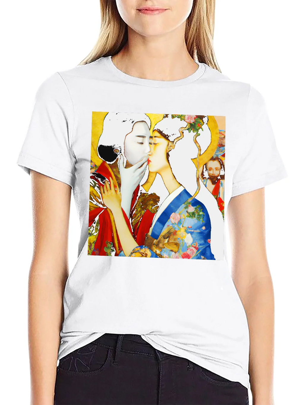Geisha Kiss Graphic Tee - Unique Art T-Shirt