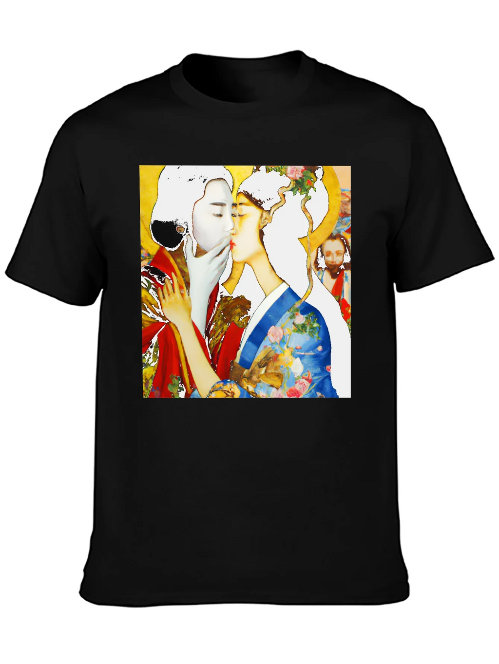 Geisha Kiss Graphic Tee - Unique Art T-Shirt