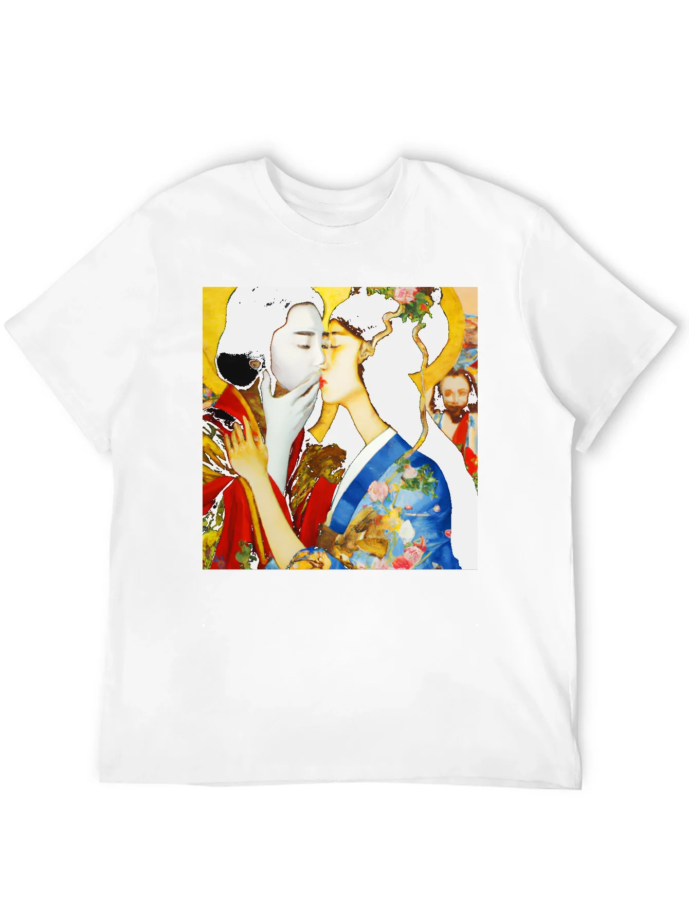 Geisha Kiss Graphic Tee - Unique Art T-Shirt
