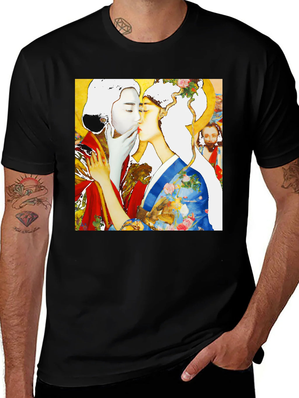 Geisha Kiss Graphic Tee - Unique Art T-Shirt