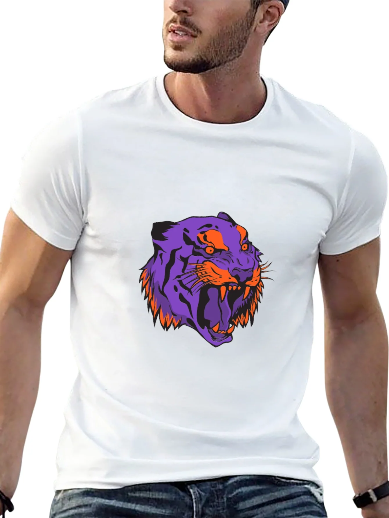 Bold Tiger Graphic Tee - Black Cotton Blend