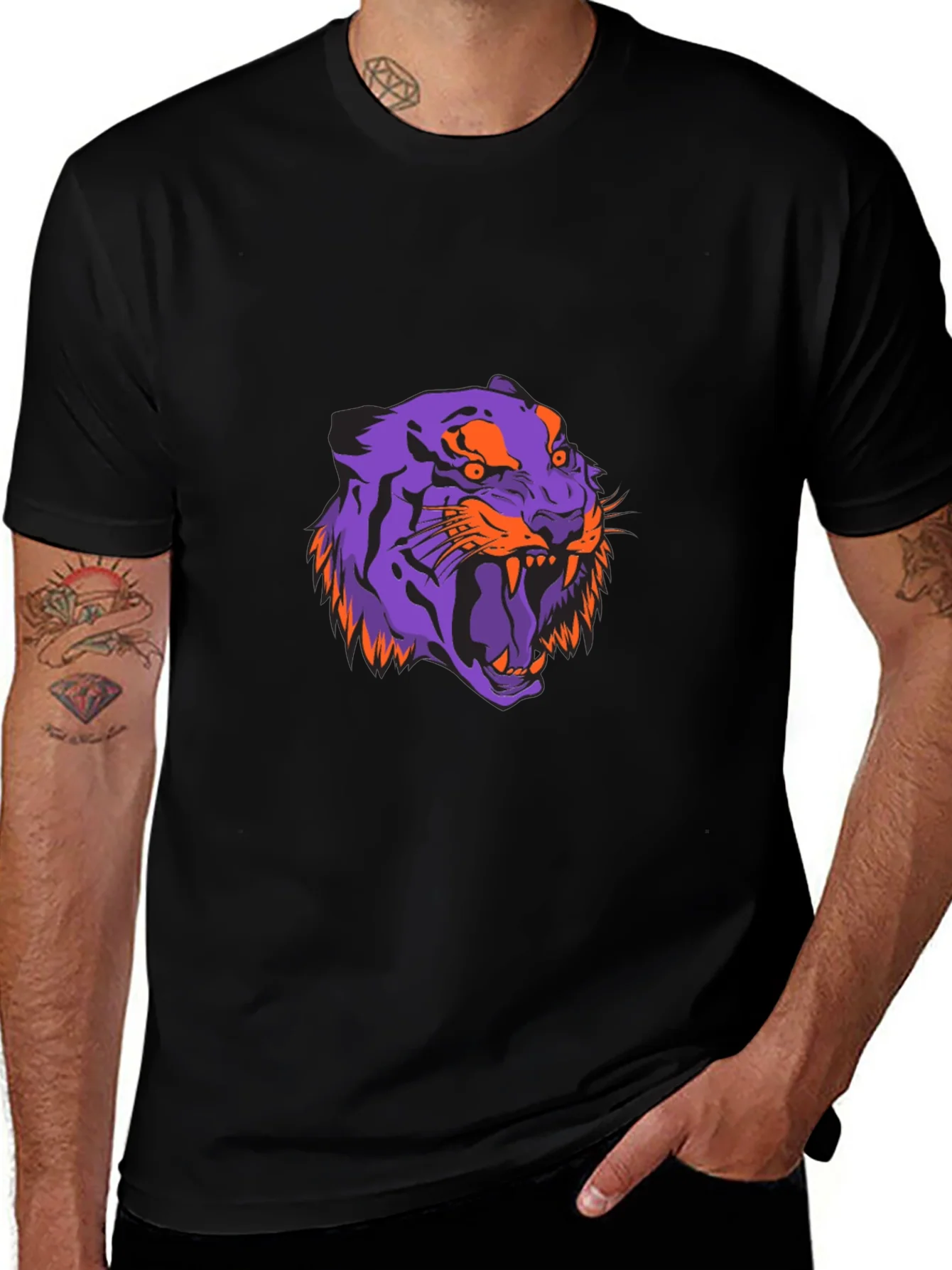 Bold Tiger Graphic Tee - Black Cotton Blend