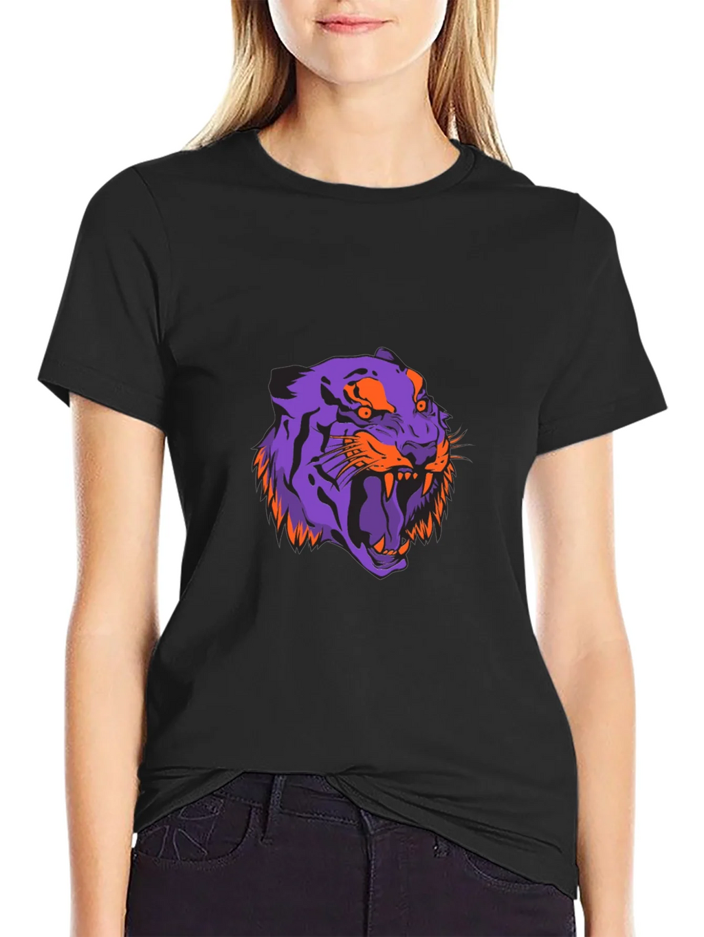 Bold Tiger Graphic Tee - Black Cotton Blend