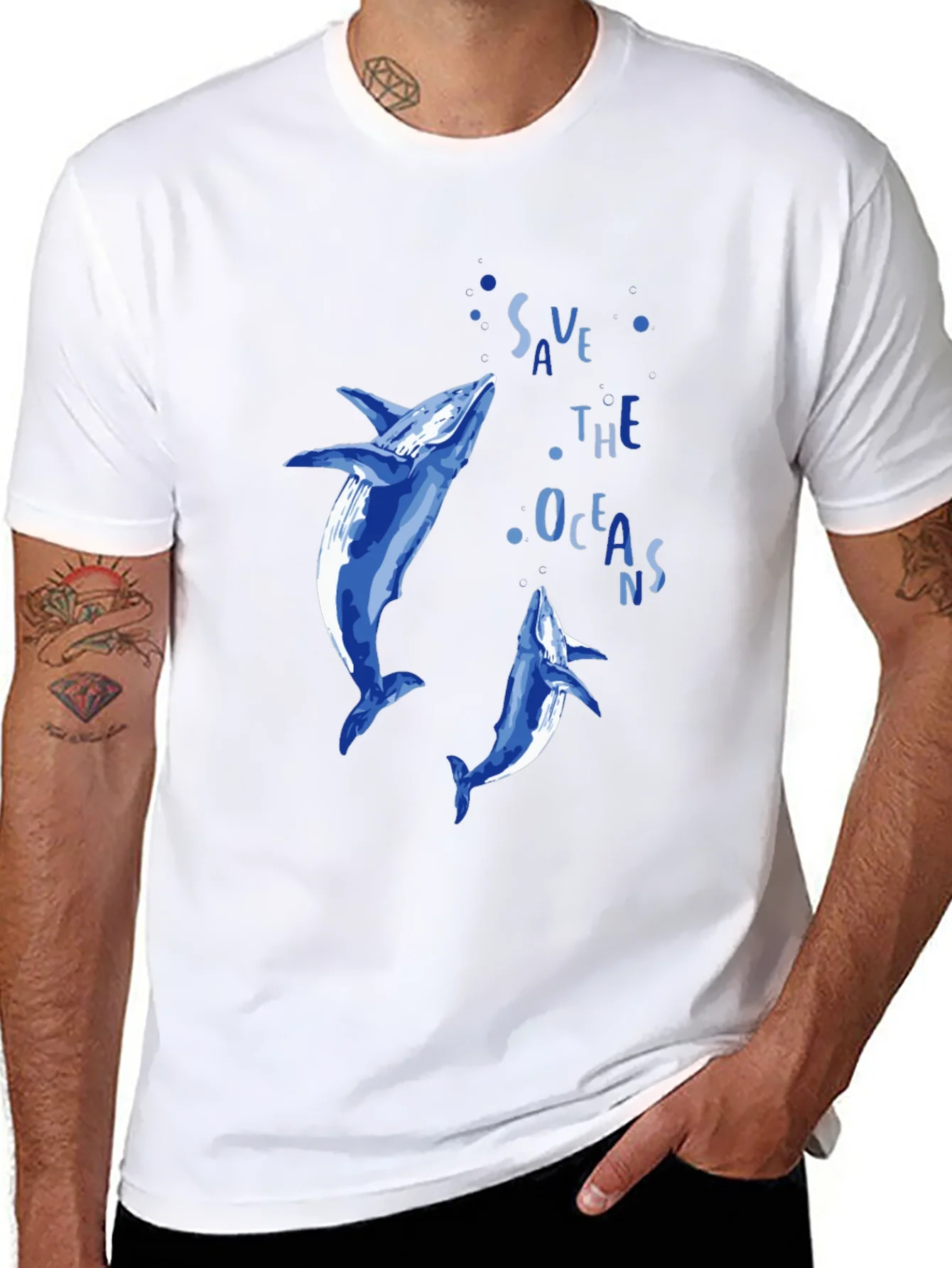 Save the Oceans Graphic Tee - Blue Dolphin Design
