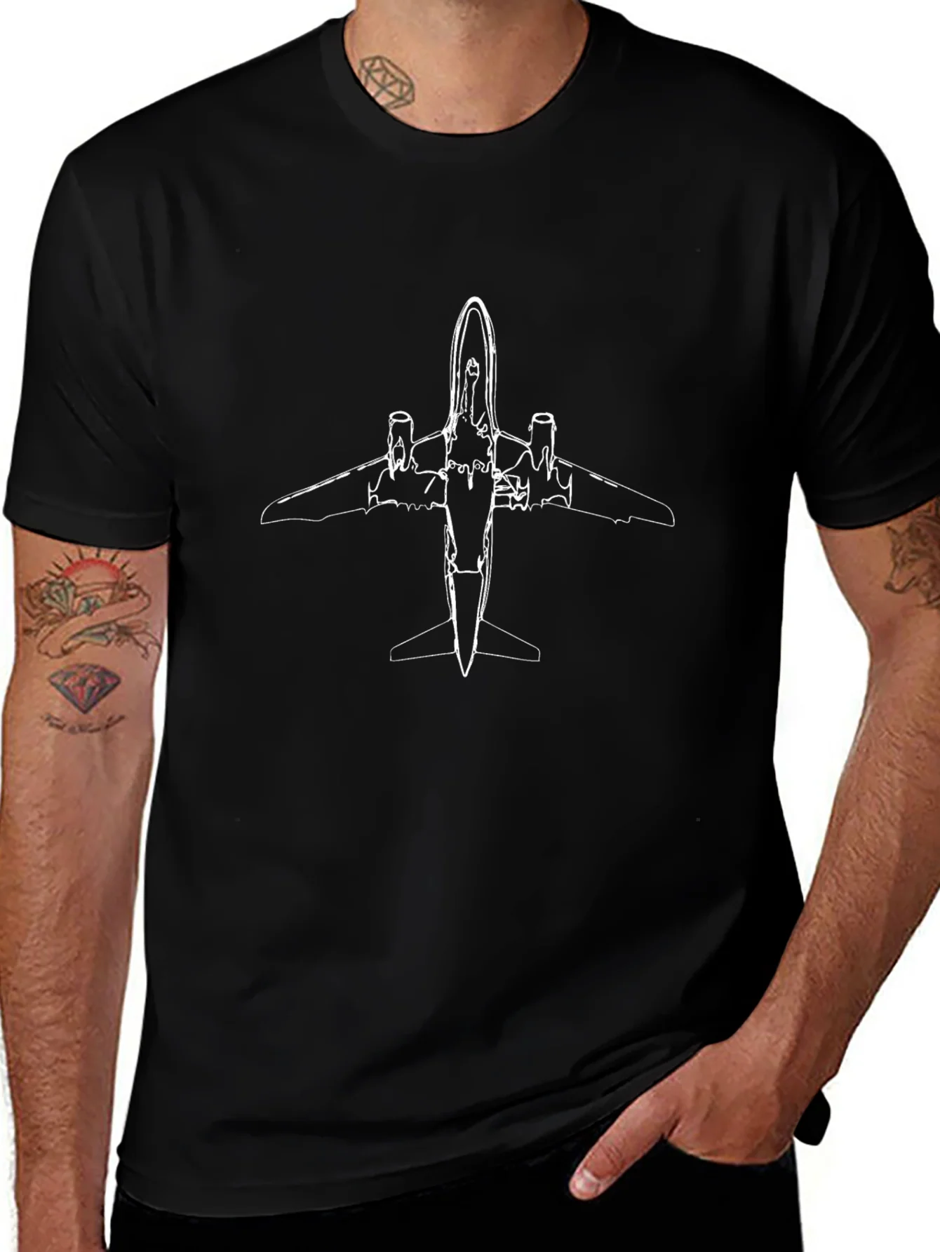 Black Airplane Outline Graphic Tee