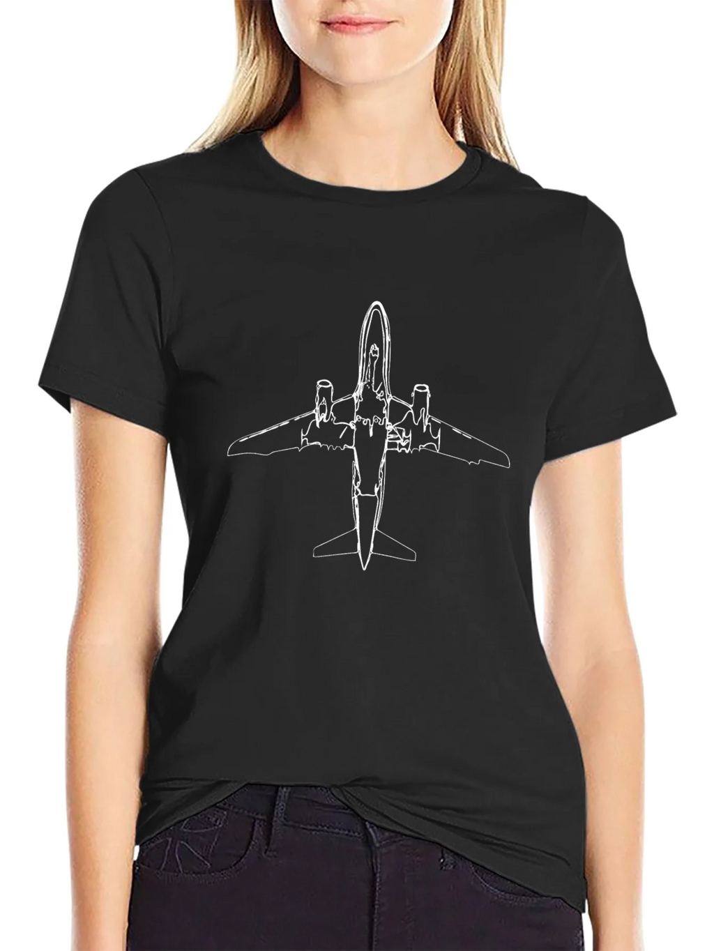 Black Airplane Outline Graphic Tee