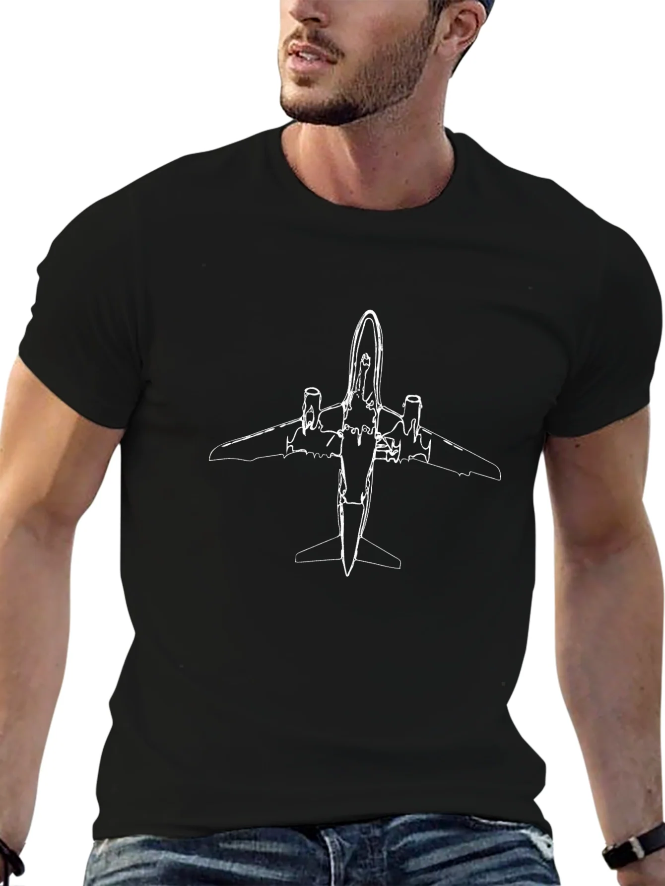 Black Airplane Outline Graphic Tee