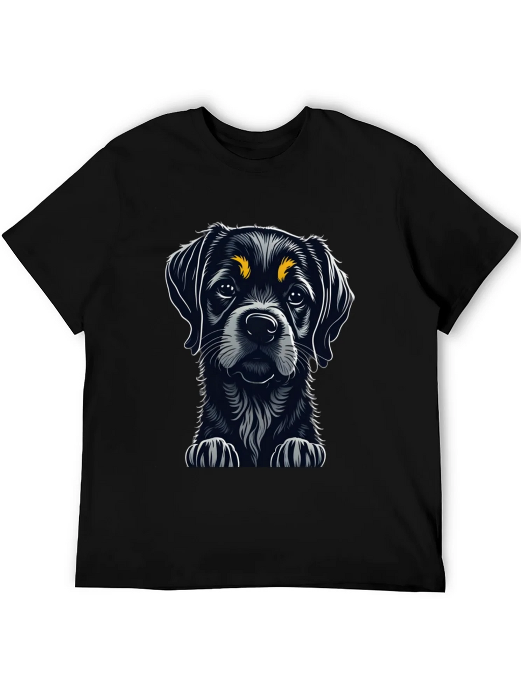 Cute Puppy Dog Graphic Tee - Black Cotton T-Shirt
