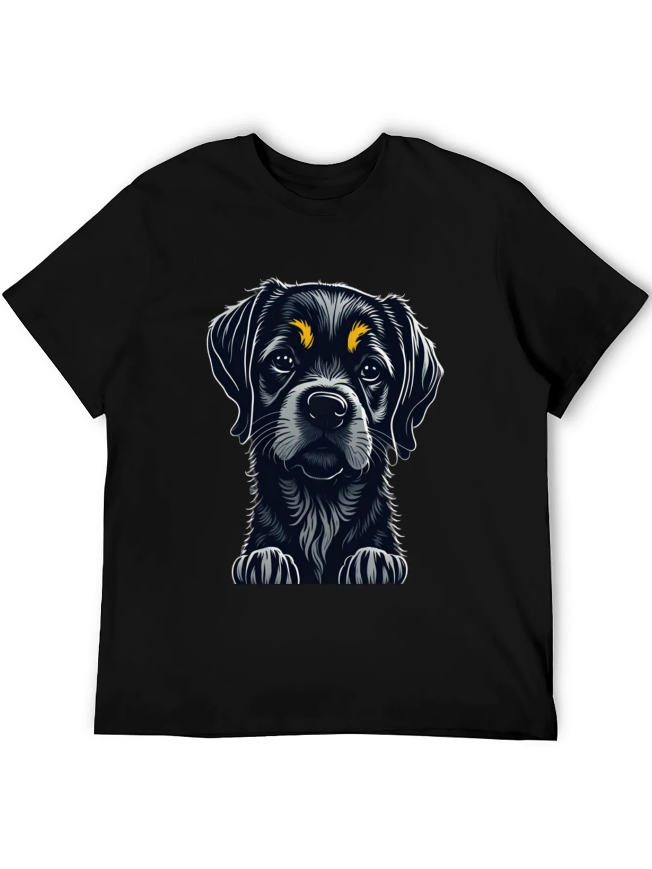 Cute Puppy Dog Graphic Tee - Black Cotton T-Shirt