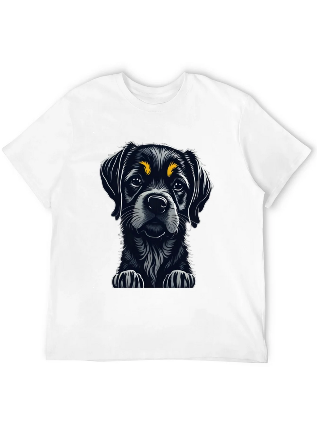 Cute Puppy Dog Graphic Tee - Black Cotton T-Shirt
