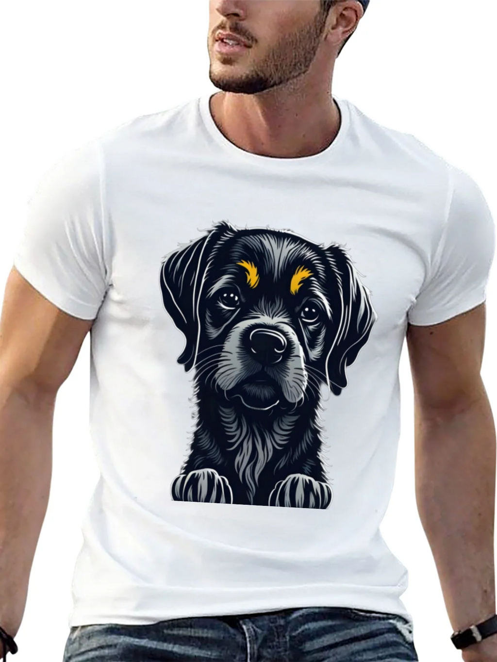 Cute Puppy Dog Graphic Tee - Black Cotton T-Shirt
