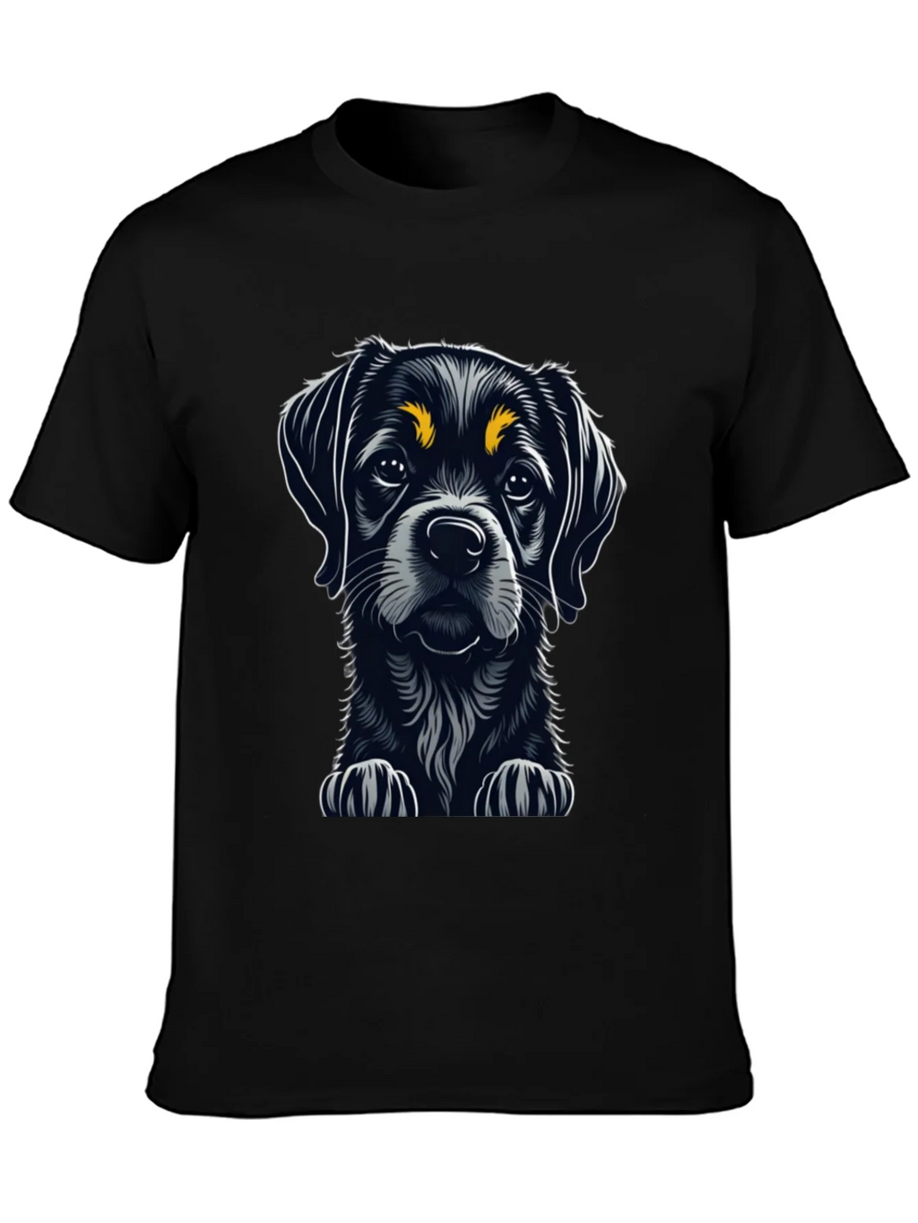Cute Puppy Dog Graphic Tee - Black Cotton T-Shirt