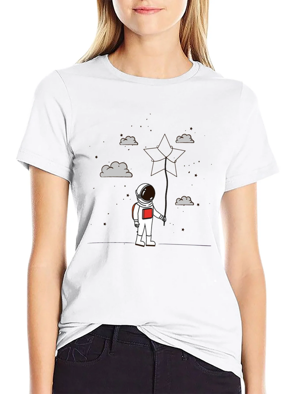 Astronaut in Clouds Graphic Tee - Modern Black T-Shirt