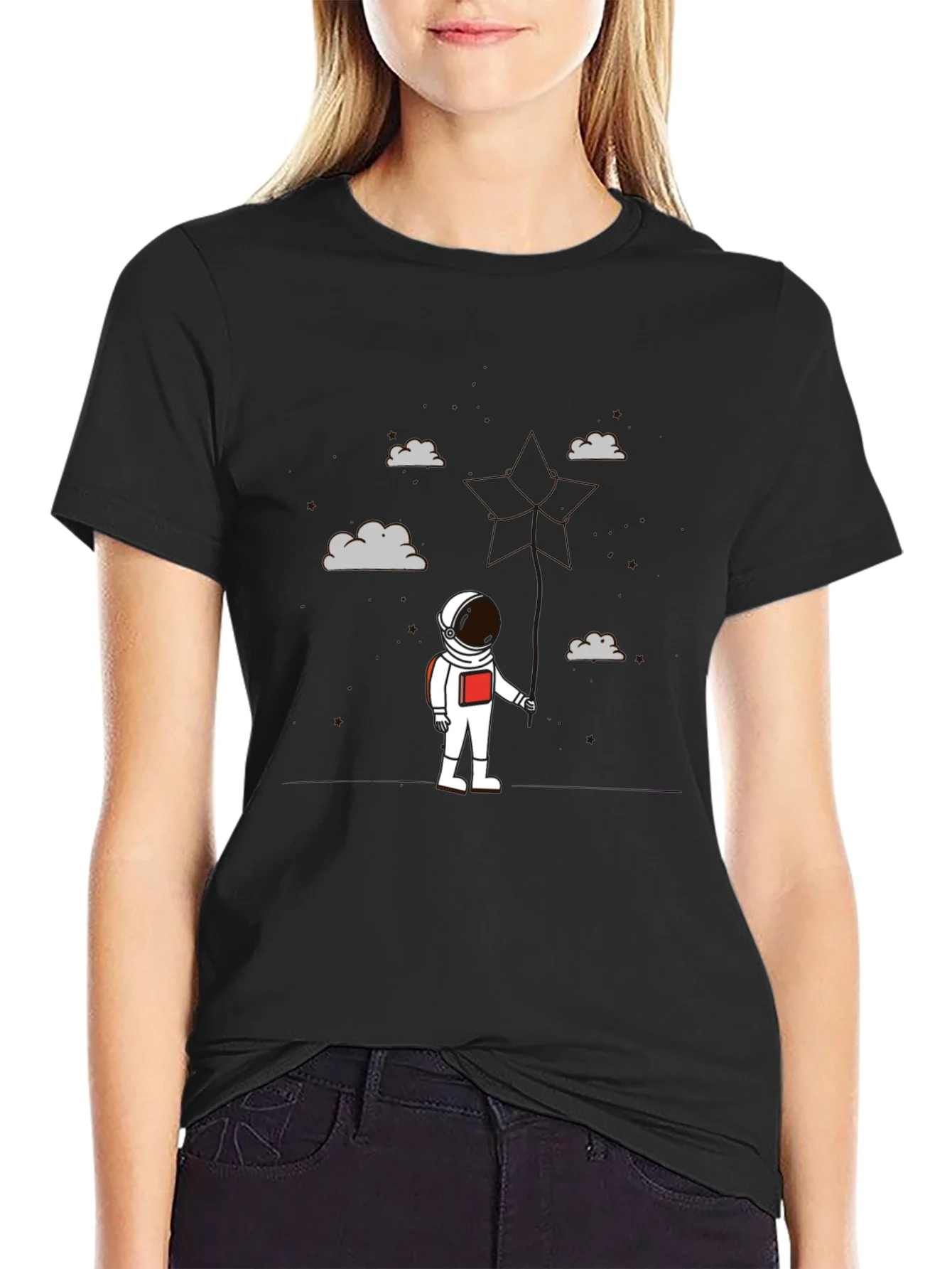 Astronaut in Clouds Graphic Tee - Modern Black T-Shirt