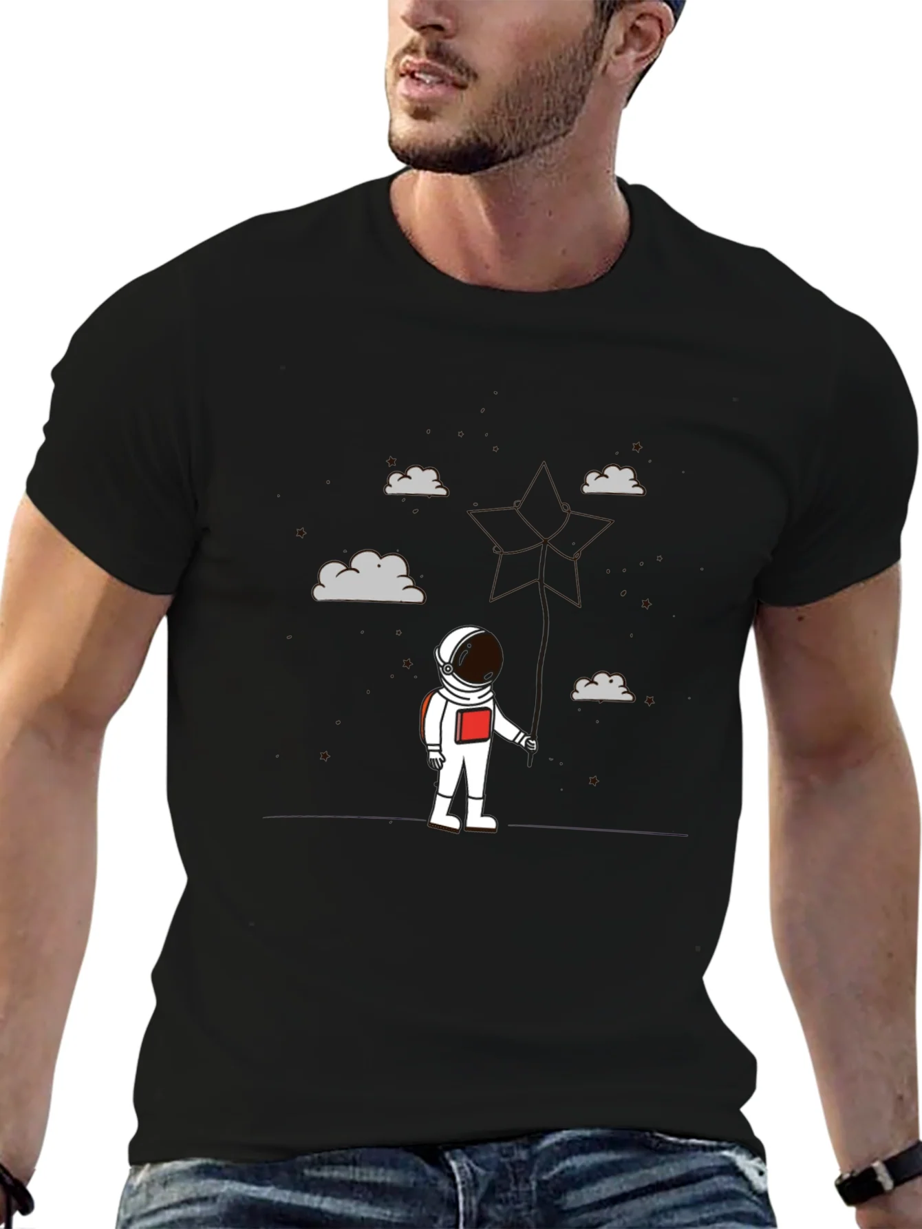 Astronaut in Clouds Graphic Tee - Modern Black T-Shirt