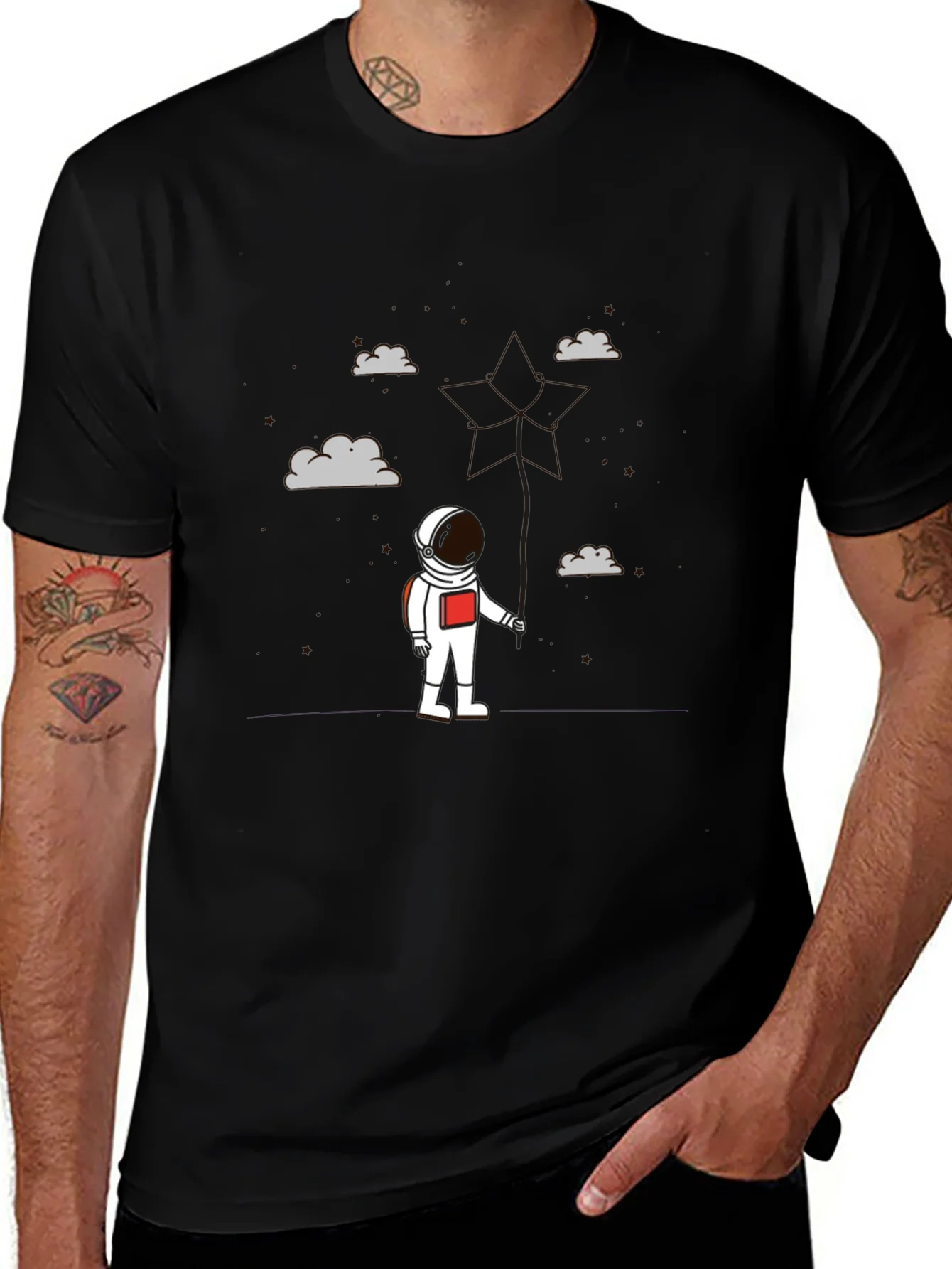 Astronaut in Clouds Graphic Tee - Modern Black T-Shirt