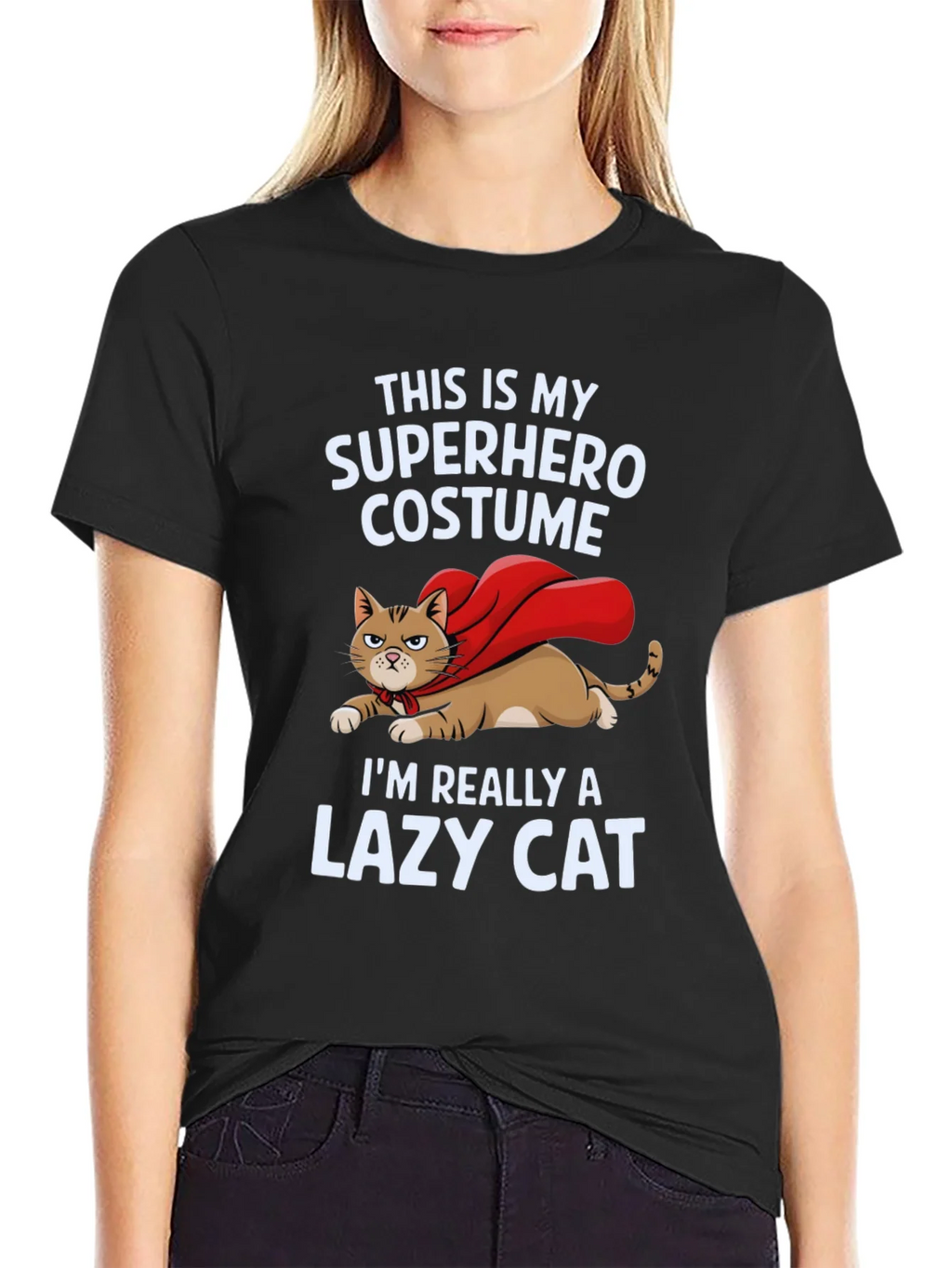 Superhero Lazy Cat Graphic Tee