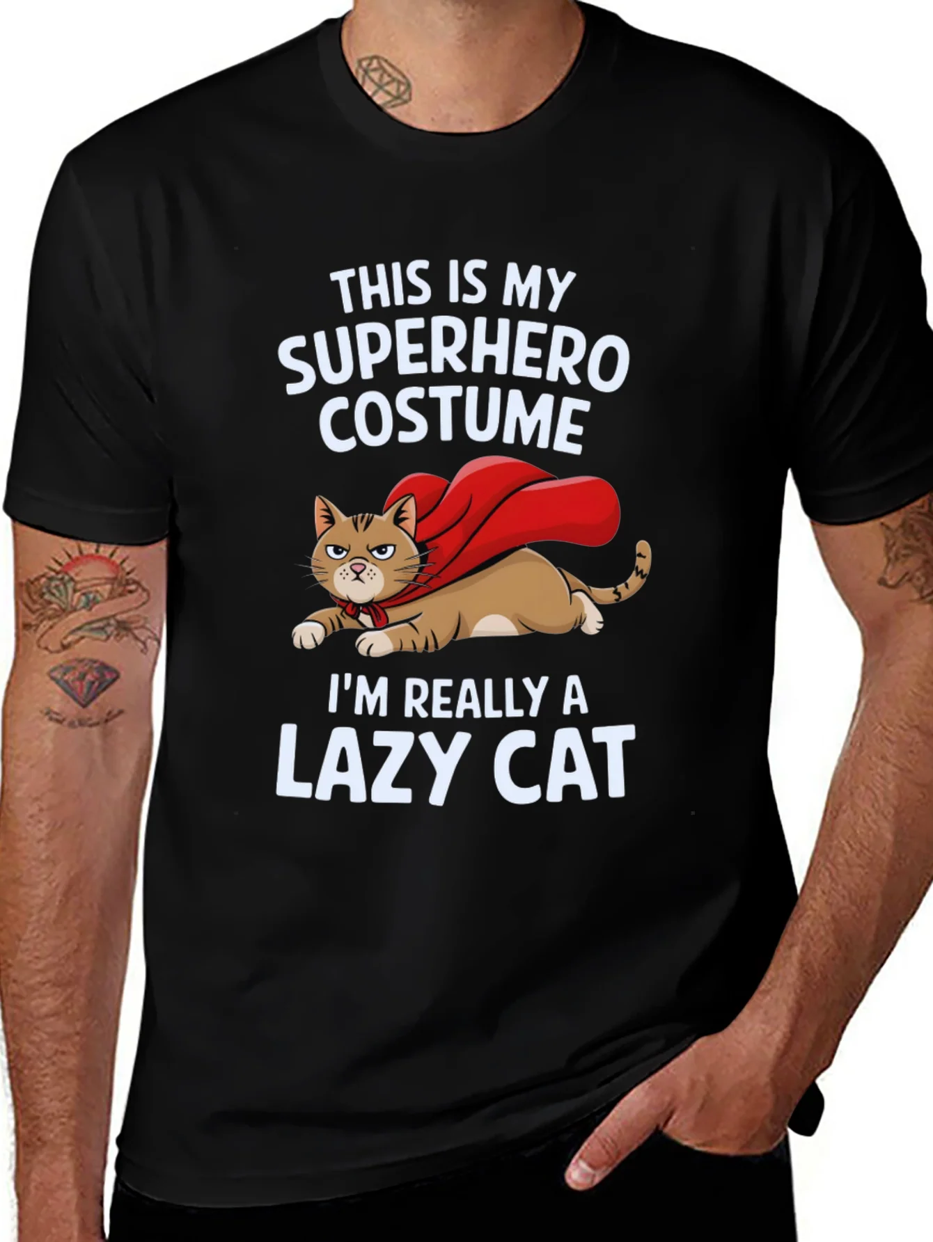 Superhero Lazy Cat Graphic Tee