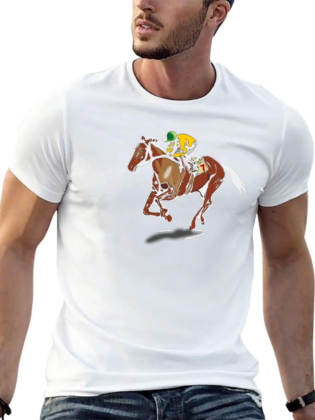 Horse Racing Graphic Tee - Black Cotton T-Shirt