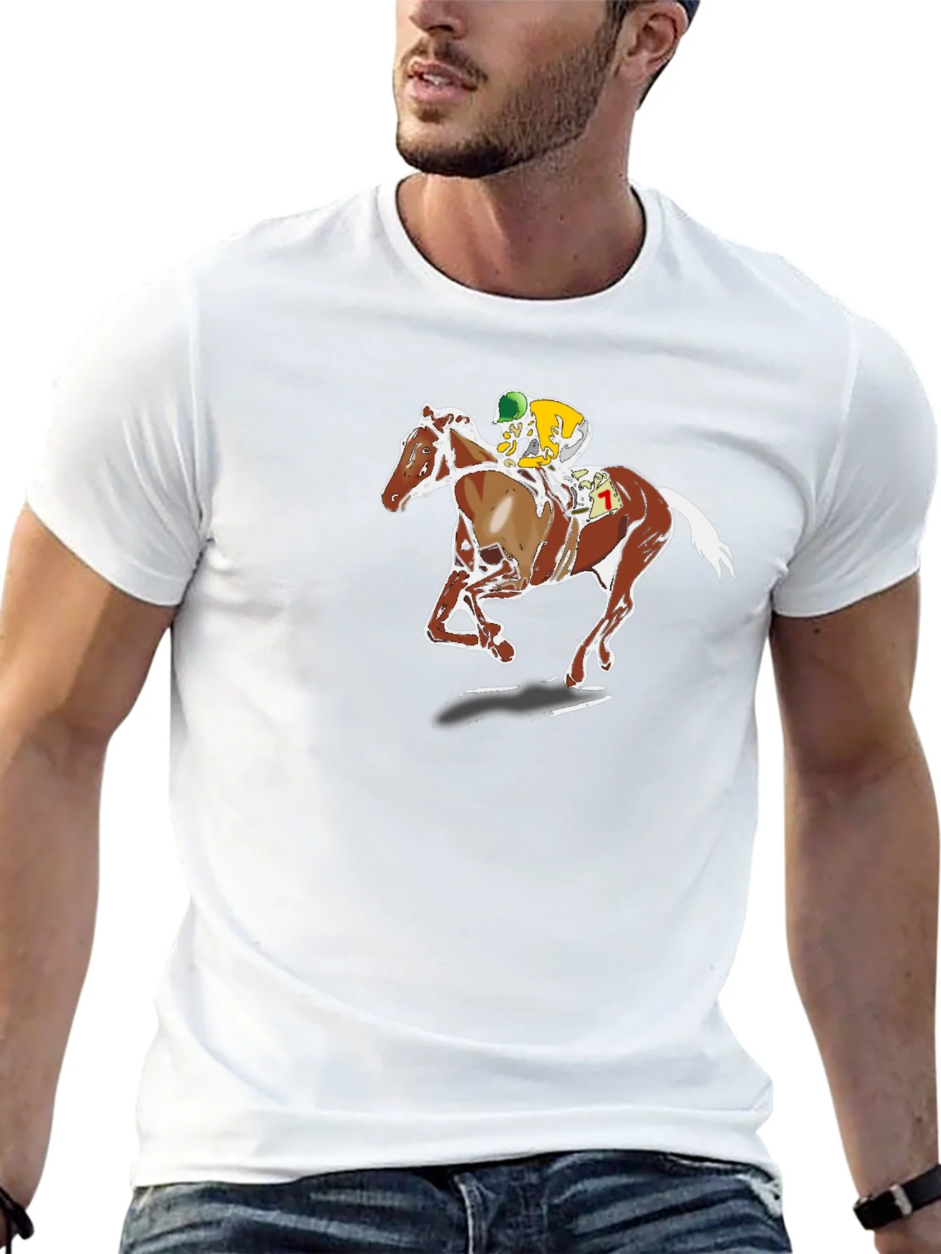 Horse Racing Graphic Tee - Black Cotton T-Shirt