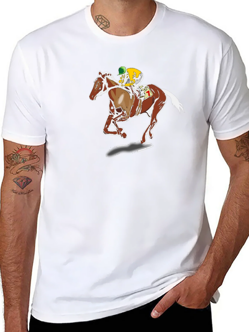 Horse Racing Graphic Tee - Black Cotton T-Shirt