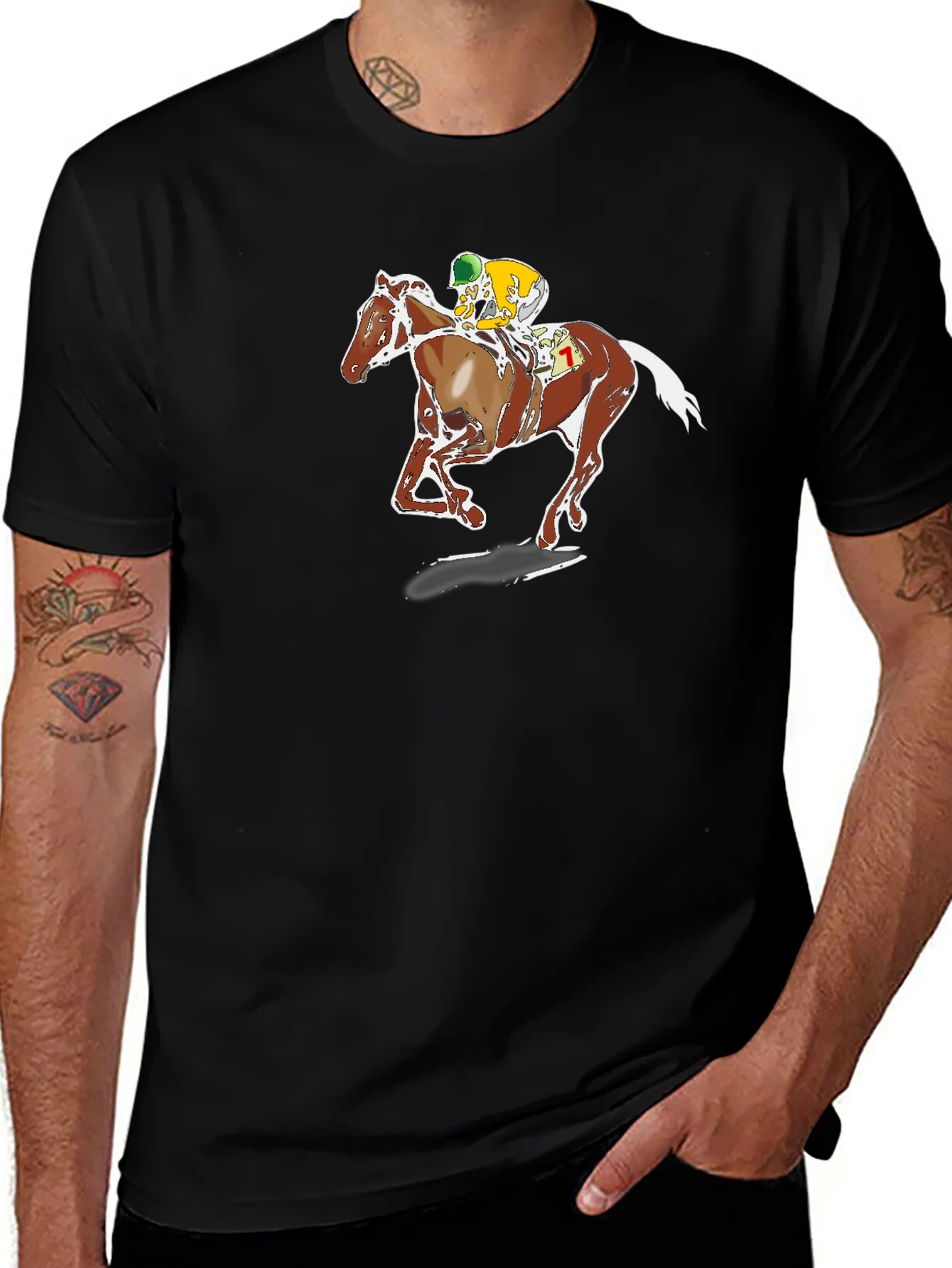 Horse Racing Graphic Tee - Black Cotton T-Shirt