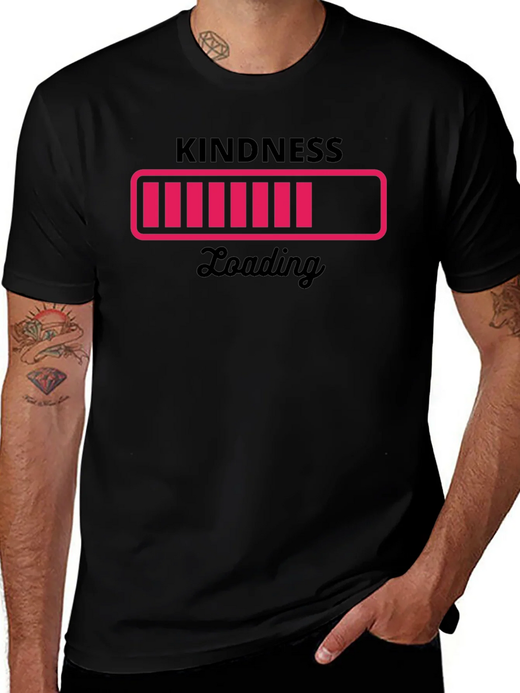 Kindness Loading Black Graphic Tee - Trendy Unisex T-Shirt